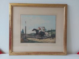 antiker Stich  "Le Départ"  von Carle Vernet  gerahmt
