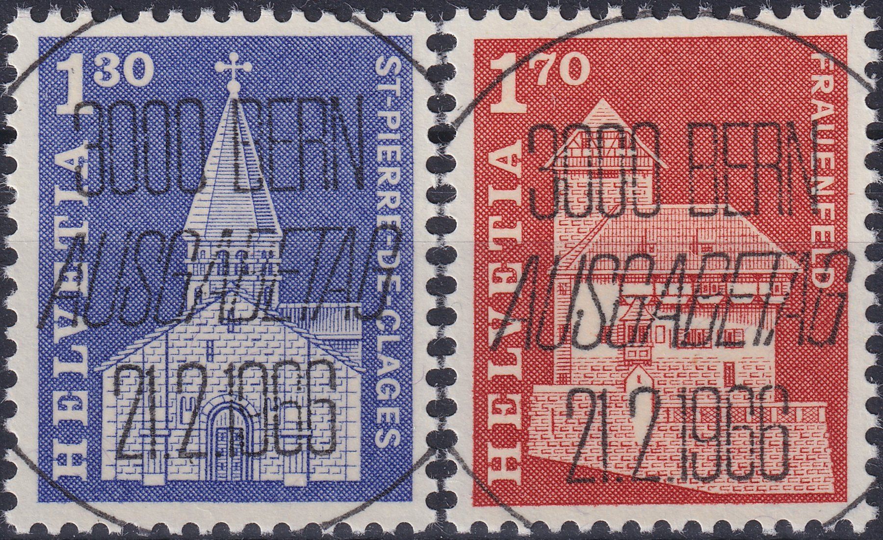 Tutti i francobolli: 1966, Nr.421+423 "Baudänkmäler" mit Ersttags-Voll-Stempel. – Usato da Sursee venduto da Luzernerraute