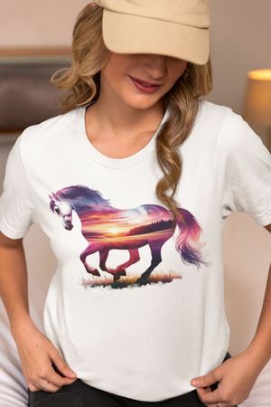 Damen S Baumwolle T-shirt Pferd NEU
