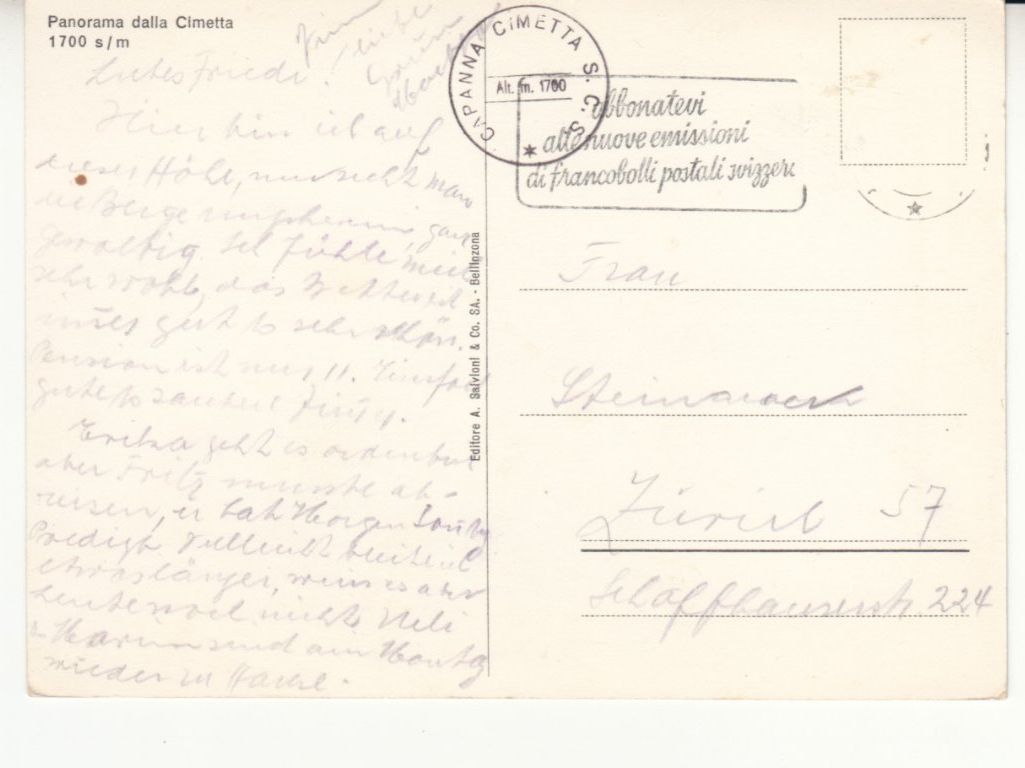 Cartoline postali: Cimetta ca. 1950 – Usato da Bürglen TG venduto da StampGraf 1