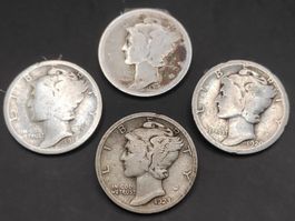 4x Silber Dimes "Mercury" - 1918/20/23/24