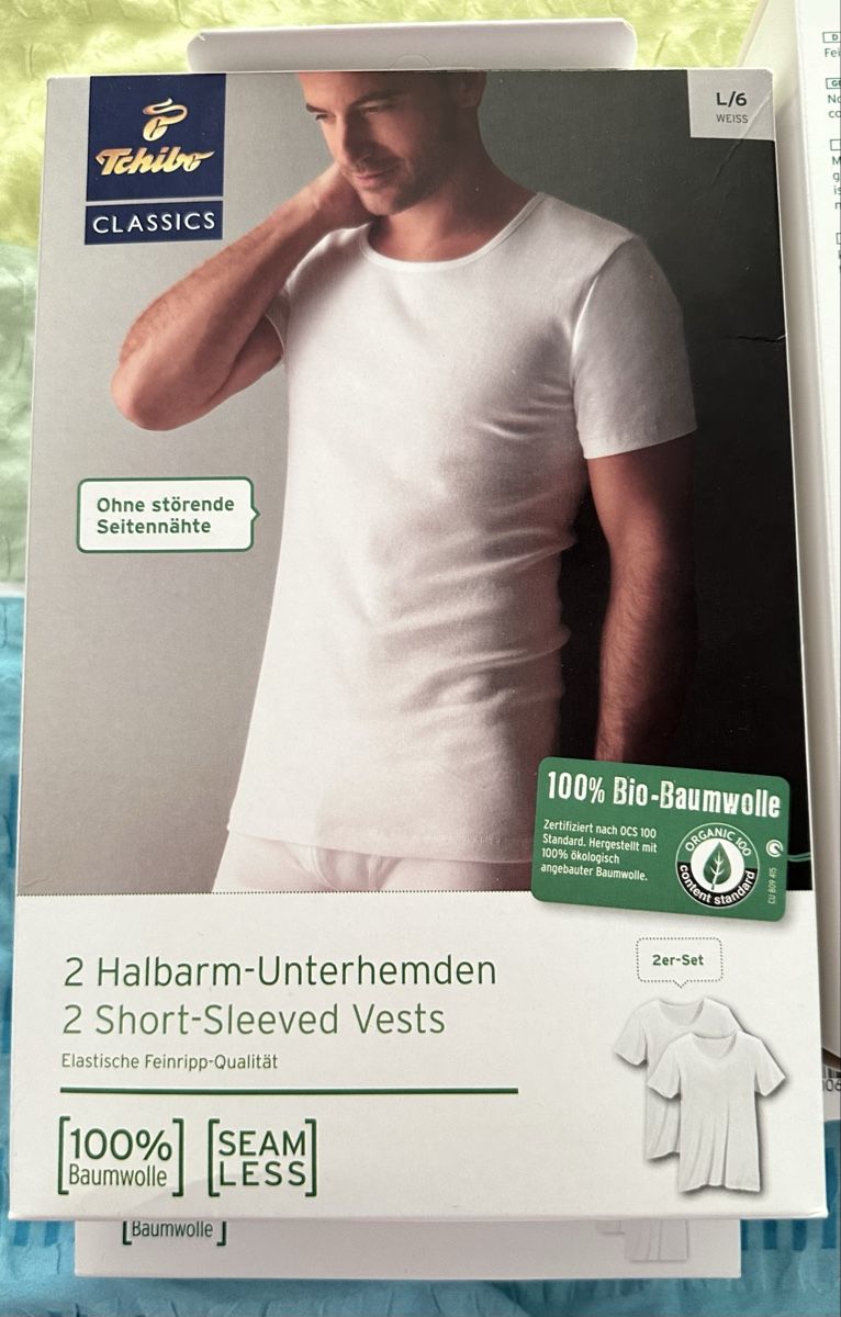 Tchibo T-shirt: Tchibo 4 Pack à 2 Herren Unterhemden Grösse L 100% Baumwolle – Nuovo e nell'imballaggio originale da Krauchthal venduto da Kiddy32 1