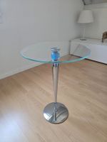 Stehtisch Glas rund Chrom blaue Kugel 50cm Durchmesser