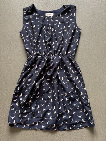 Robe Louche bleue marine imprimée oiseaux, taille M femme