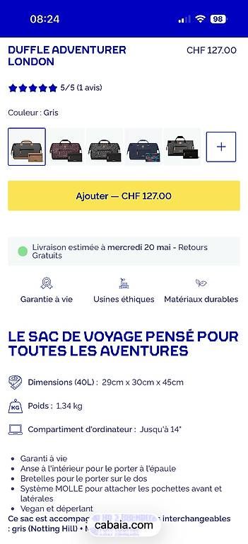 Reisekoffer: Sac de voyage Cabaia – Gebraucht aus Hauterive NE von sole76 1