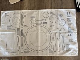 Leinen Geschirrtuch mit Tischgedeck Muster – ungebraucht!