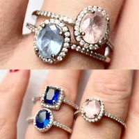 4x Ring 925 Silber blau rosa Entourage Set fein Prinzessin