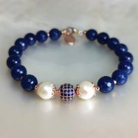 Bracelet perles Southsea 8x8.5mm Agate bleu - C.Z. Ag925