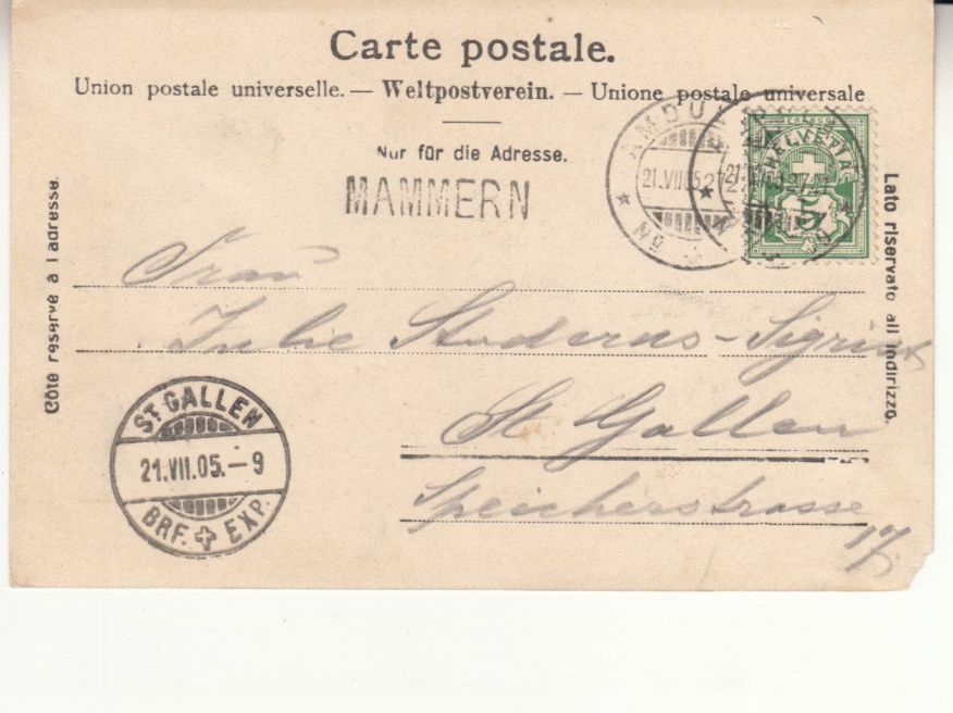 Cartoline postali: Mammern 1905 mit Stabstempel Mammern – Usato da Bürglen TG venduto da StampGraf 1