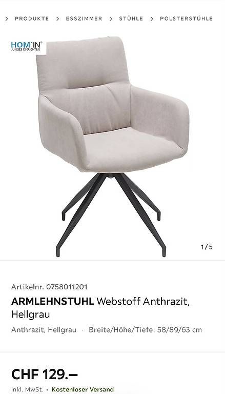 Poltrone: 6x ARMLEHNSTUHL Webstoff Anthrazit, Hellgrau – Usato da Zug venduto da dob_bvq8 1