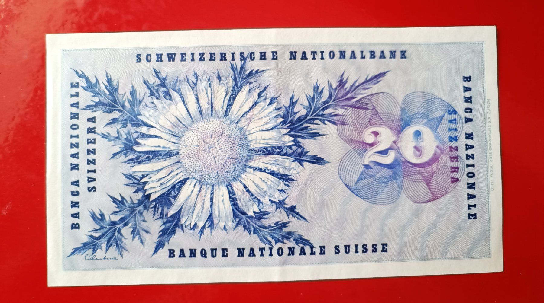 Banconote: Schweizer NOTE 20  FR Typ General Dufour  23 Dezember.  1965 – Usato da Glis venduto da MYS-Wallis2020 5