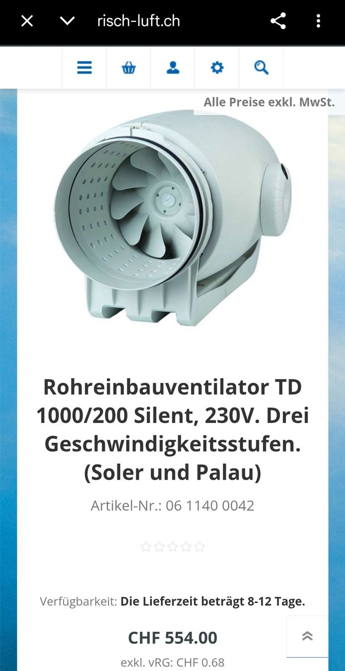Ventilateurs: Rohreinbauventilator TD 1000/200 Silent – D'occasion à Zug par nic_wlj8 2