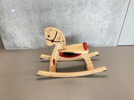 Schaukelpferd aus Holz natur rot- Wiitergäh