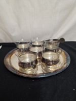 Vintage Tee-Service versilbert, mit Tablett und 6 Gläser