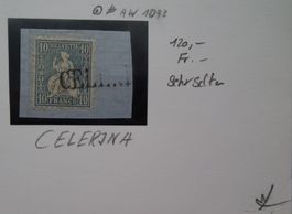Sitzende Helvetia 10Rp auf Fragment mit Stempel "CELERJNA"