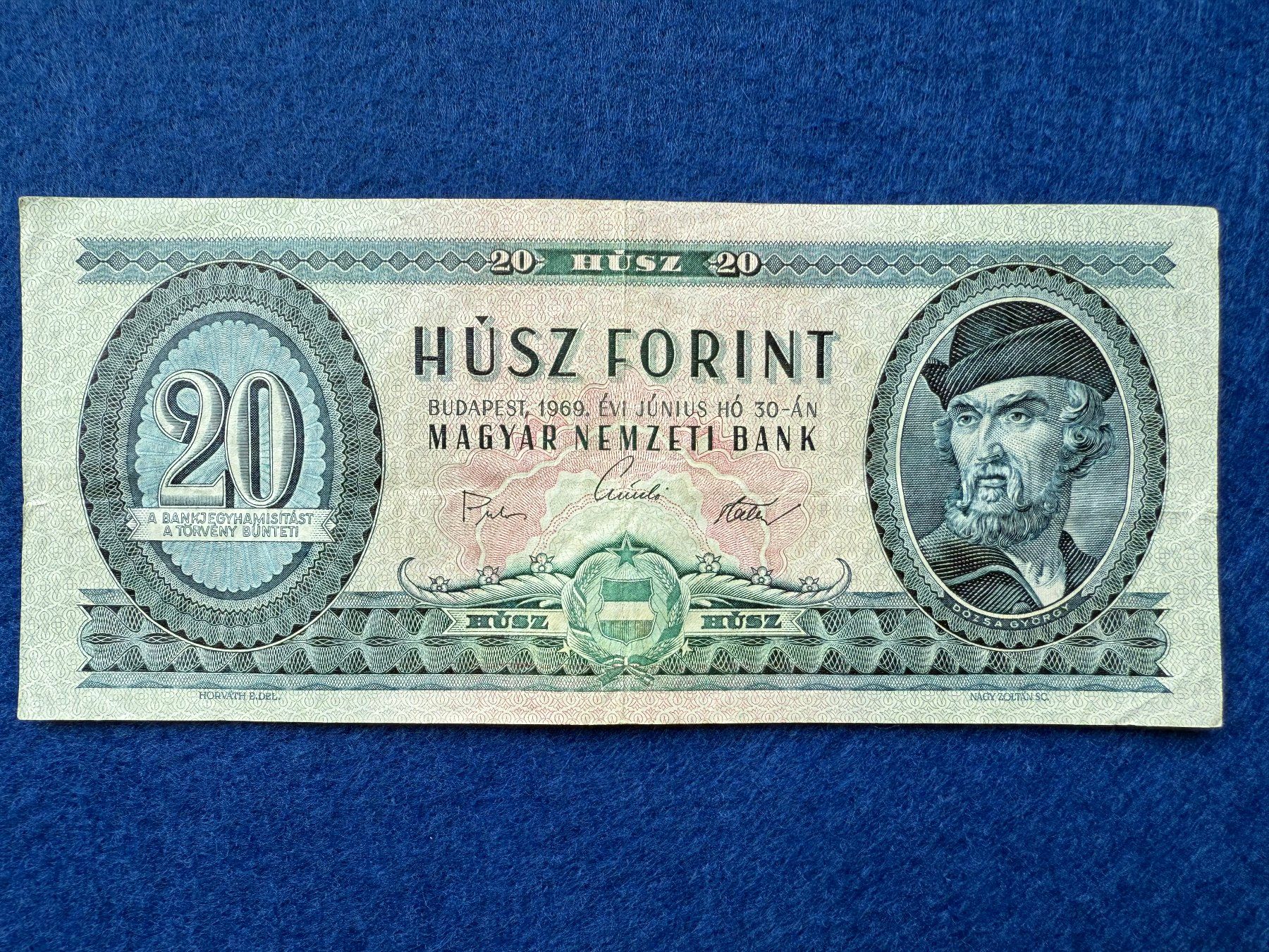 Banknoten: Budapest 1969 - Ungarn - 20 Forint – Gebraucht aus Pfäffikon SZ von Sieben77
