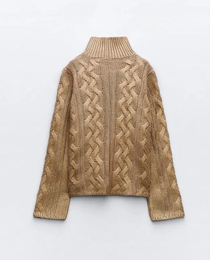 Maglioni & Felpe: Gold-Stehkragen-Pullover im Zopfstrick – Nuovo e nell'imballaggio originale da Zürich venduto da Naebeli 4