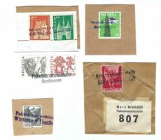 5 Ausschnitte mit Stempeln von Paketannahmestellen ak