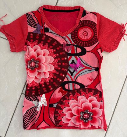 **Damen kurzarm Pullover in rot von Desigual, Gr. M**