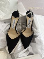 Escarpins Jimmy Choo Saeda 100 noir avec chaînes cristaux T.