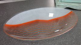 Mid Century Filigranglasplatte, Schale Heye Glas 50/60er