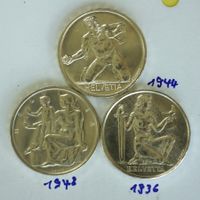 3 Stk.Sehr schöne Unz. 5 Fr . Silber Gedenkmünze ab Fr.1.-