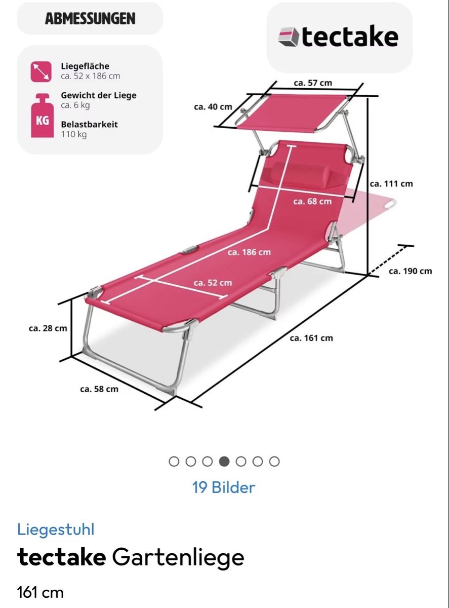 Chaises longues: Liegestuhl Tectake - rosa - 161 cm – D'occasion à Trimbach par sheshe27 2