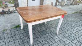 Ausziehtisch Holz weiss mit Brauner platte 