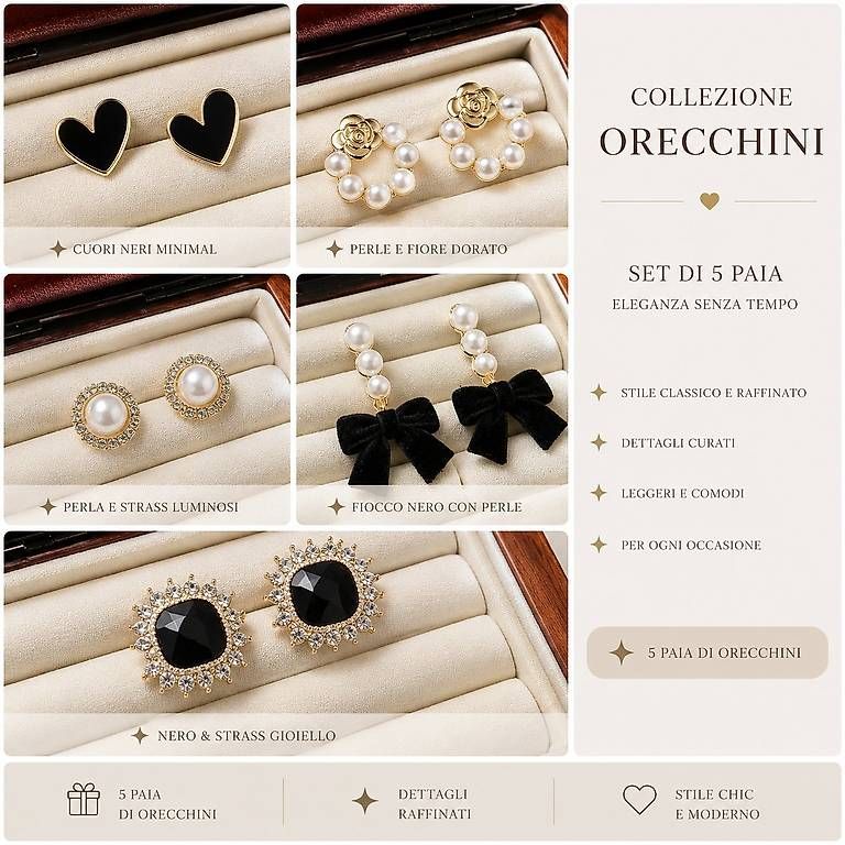 Altri gioielli: Set orecchini eleganti black & pearl  5 paia – Nuovo e nell'imballaggio originale da Lugano venduto da solowolford