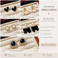 Set orecchini eleganti black & pearl  5 paia