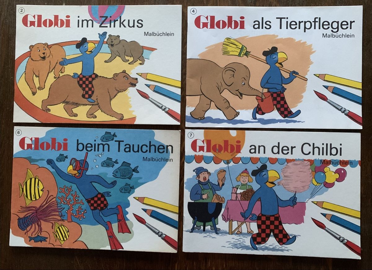 Spiele: Globi Kindermalbüchlein, 4 Stk. – Gebraucht aus Egg b. Zürich von ohtannenbaum