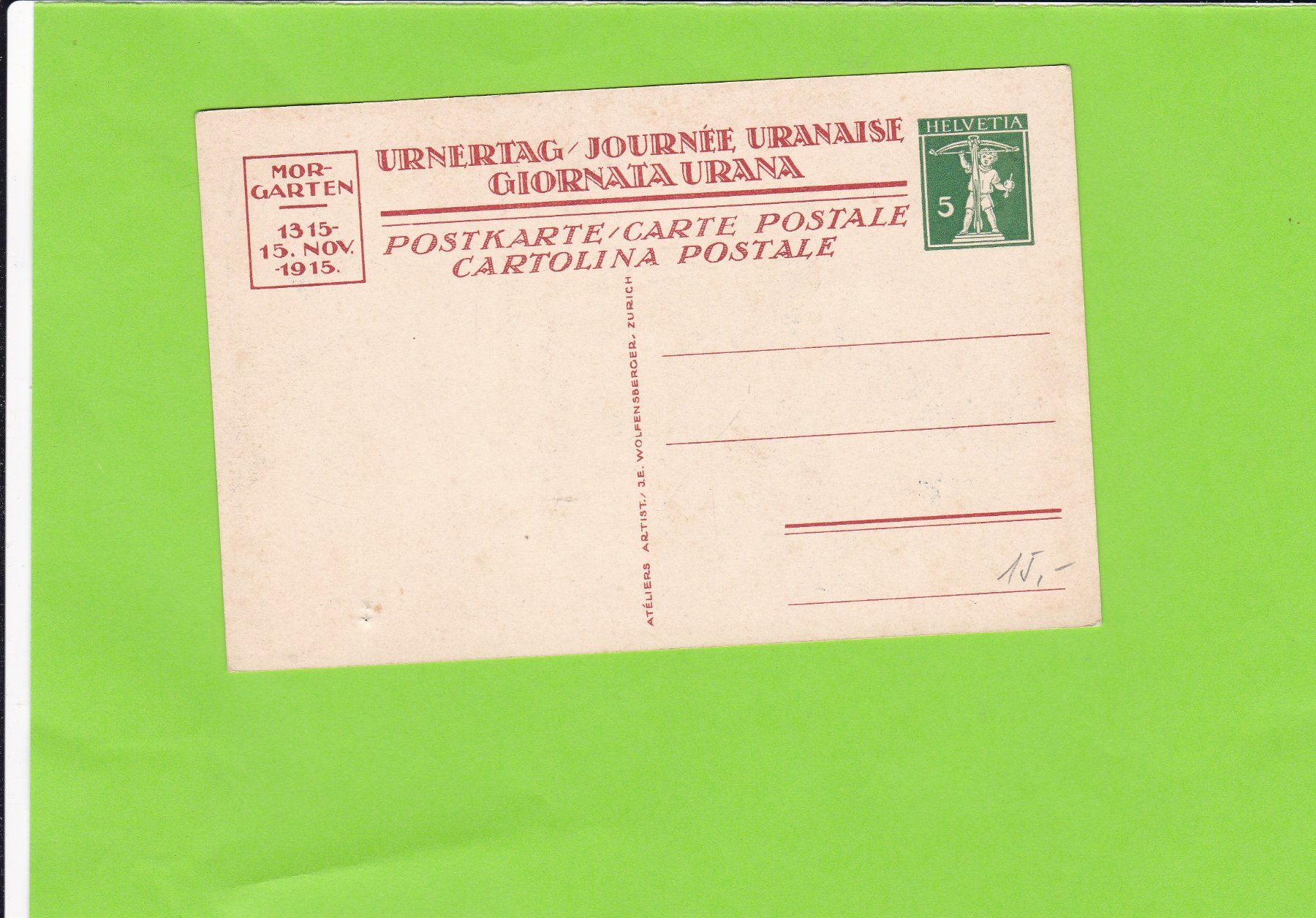Cartoline postali: Urnertag 1915-Morgarten – Usato da St. Peterzell venduto da neckertal 1
