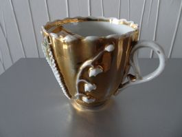 exklusive antike Schnauz-Tasse aus Porzellan  + vergoldet