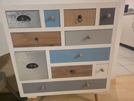Bunte Kommode/ Sidboard mit 12 Schubladen, Shabby Chic Look
