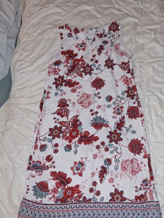 Robe d'été imprimée fleurs blanc rouge taille 34