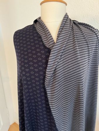 Colora Schal, Dunkelblau/Dunkelgrau/Herzen, 2 seitig, NEU