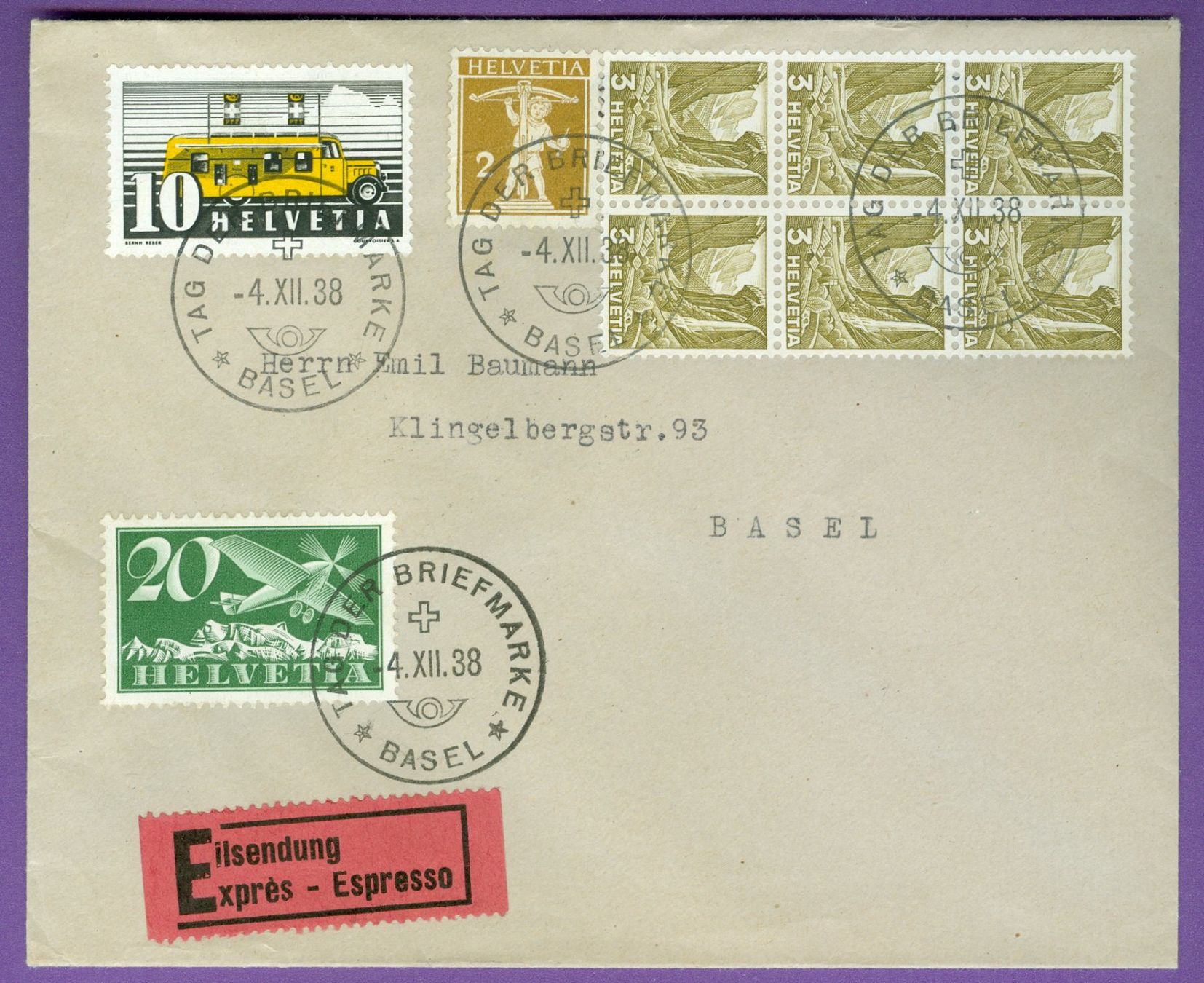 Alle Briefmarken: 1938 Schweiz Bedarfspost – Gebraucht aus Zürich von yago-rot