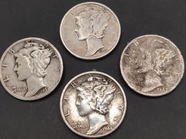4x Silber Dimes "Mercury"