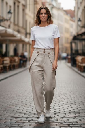 Damen hell beige Leinen Wickel Hose m l 