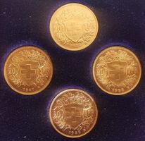 20 Franken Goldvreneli 1930 / 1935 / 1947 & 1949 in 4-er Box