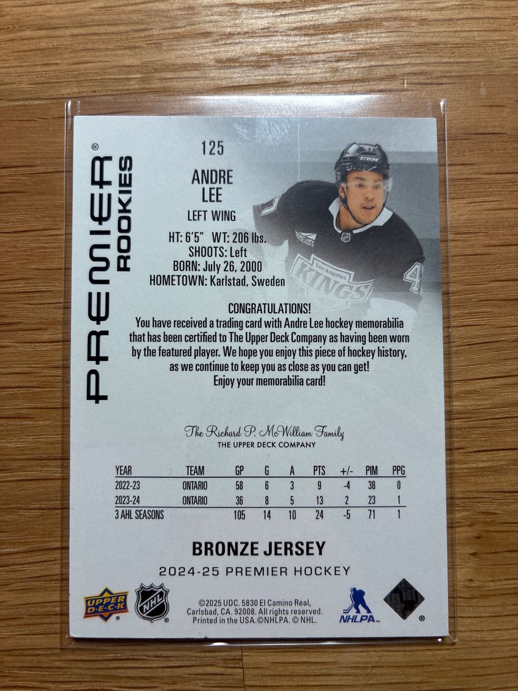 Topps Carte collezionabili: Upper Deck Premier Rookie Andre Lee La Kings patch – Usato da Wangenried venduto da Garagara 1