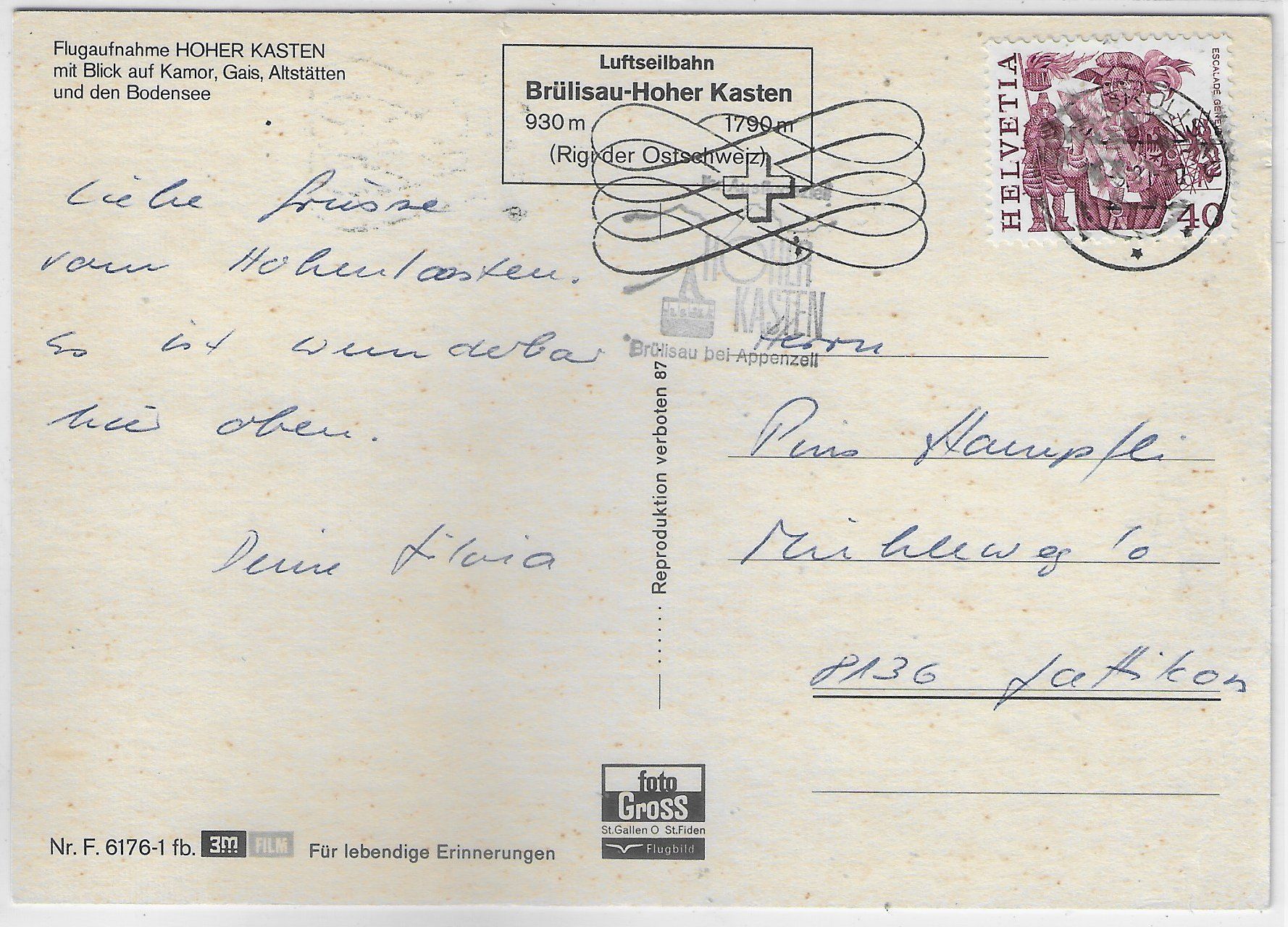 Cartoline postali: Flugaufnahme Hoher Kasten – Usato da Ettingen venduto da Kartenplanet 1