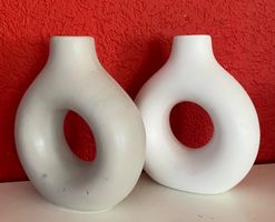 2er Set Design Vasen, Keramik, Weiss,Grau,Modern Style