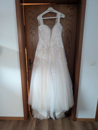 Brautkleid mit Spitze und Glitzertüll, Grösse 50, gebraucht