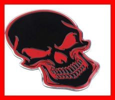 3D Aluminium Totenkopf Sticker Rot Schwarz Aufkleber Badge