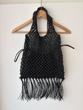 COS Tasche gehäkelt mit Fransen schwarz, Leder, neu!