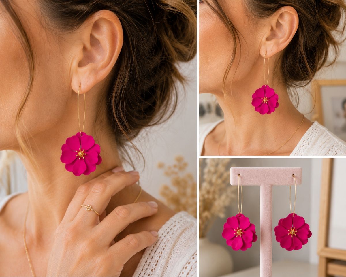 Boucles d'oreille: Boucles d’oreilles fleurs pink – Neuf (Voir description) à  par  1