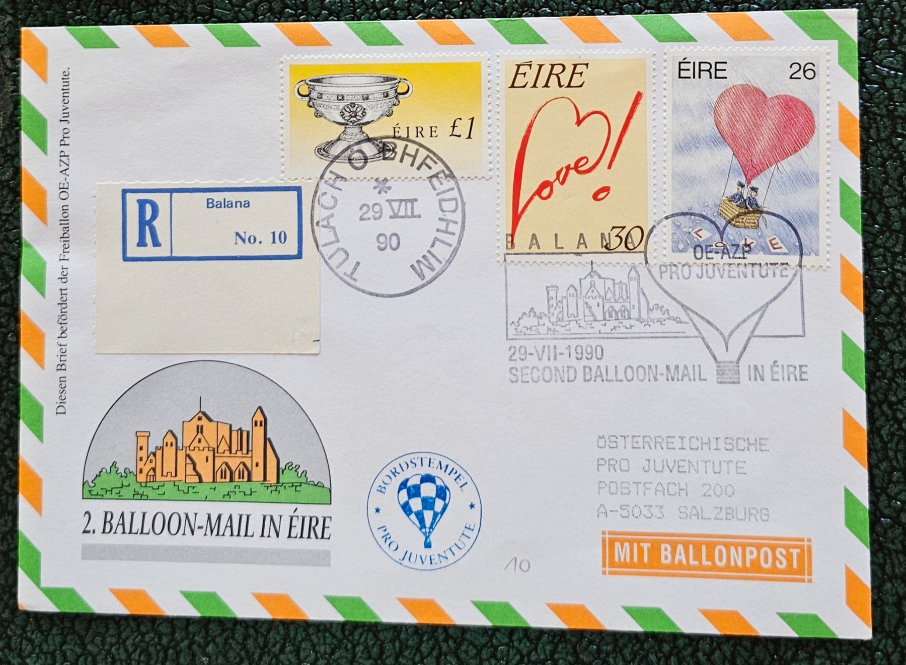 Tutti i francobolli: EIRE - 2.Balloon-mail in EIRE, 1990 – Usato da Les Valettes venduto da Nuba1