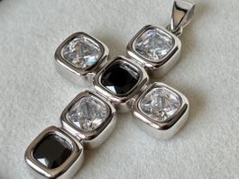 Silber Kreuzanhänger, Schmucksteinen 925, NEU