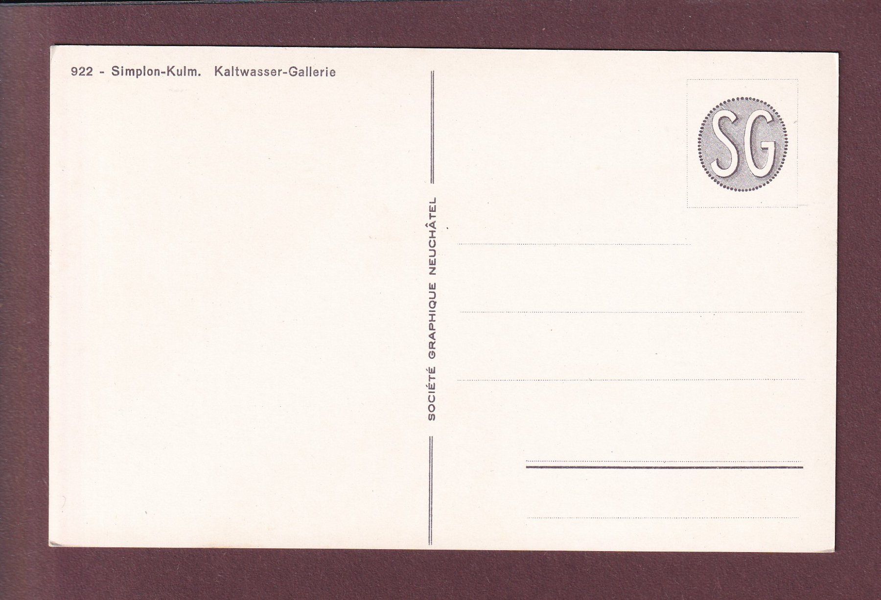 Cartoline postali: SIMPLON-KULM - Kaltwasser-Gallerie – Usato da Pully venduto da nicecards 1